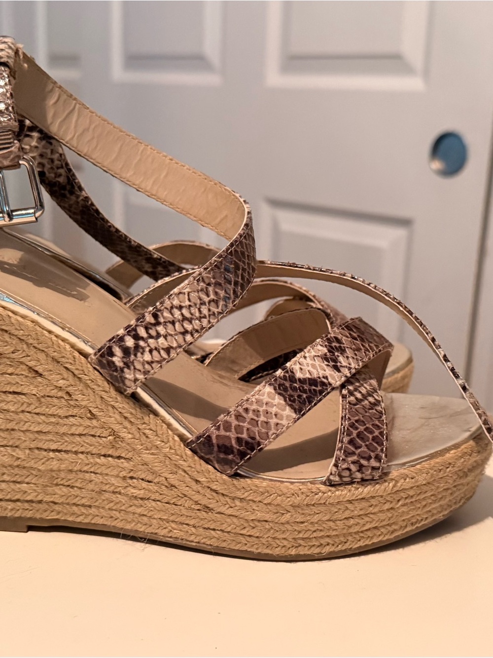 Banana Republic Neutral Snake-Print Espadrille Wedges